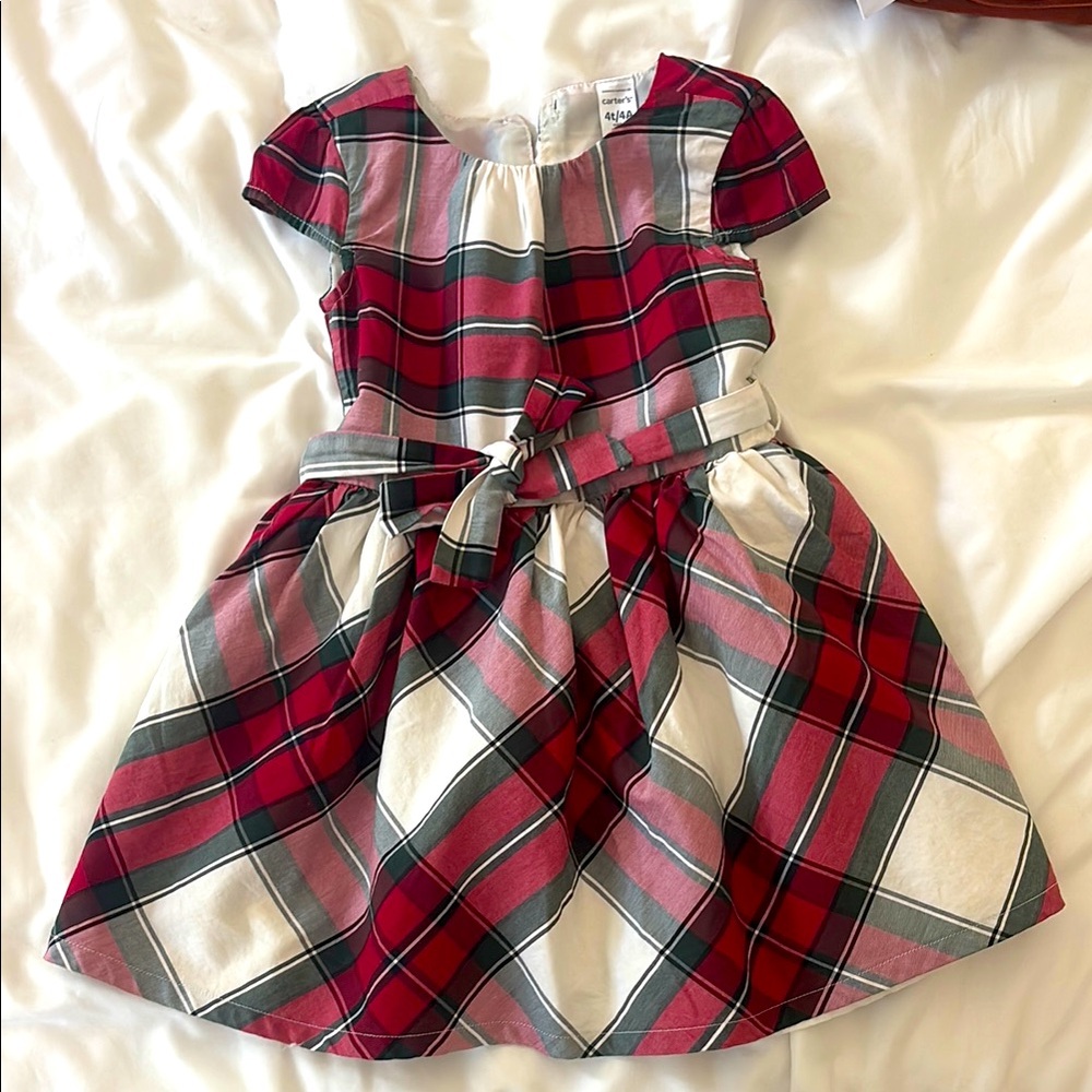 Girls Red Plaid Holiday Dress with Belt